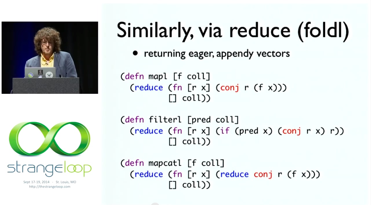 18:45 Similarly, via reduce (foldl)